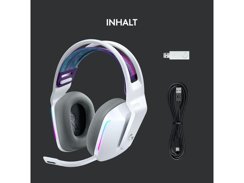 Logitech Headset G733 Lightspeed Weiss Wireless-Gaming-Headset mit DTS 7.1 Surround-Sound und RGB Beleuchtung