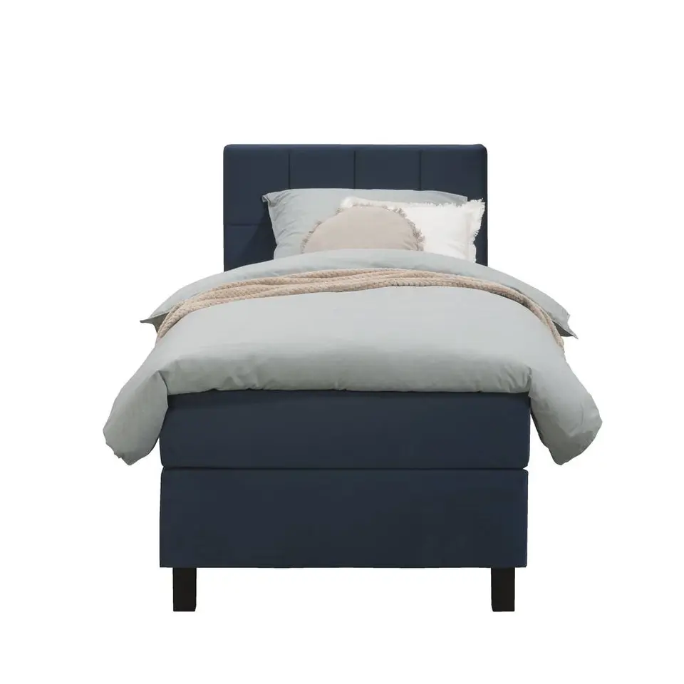 Boxspring Liv geblokt - blauw - 90x200 cm - vierkante poot