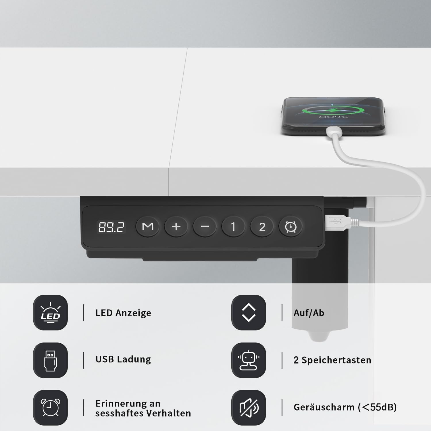 Homall Höhenverstellbarer Schreibtisch mit USB-Buchse 140x60 cm, Computer Stehschreibtisch, Ergonomischer Homeoffice-Tisch (140x60cm, Weiß)