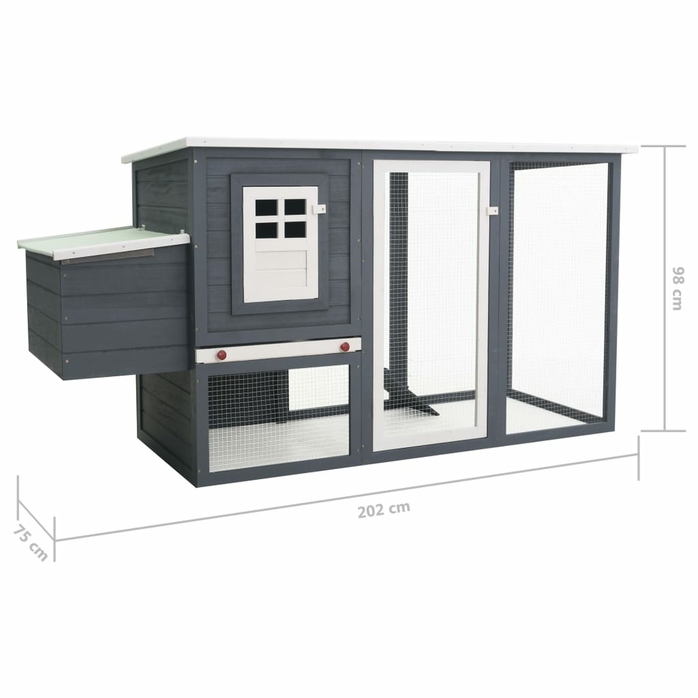 Poulailler d'extérieur avec 1 nichoir 202 x 75 x 98 cm bois gris