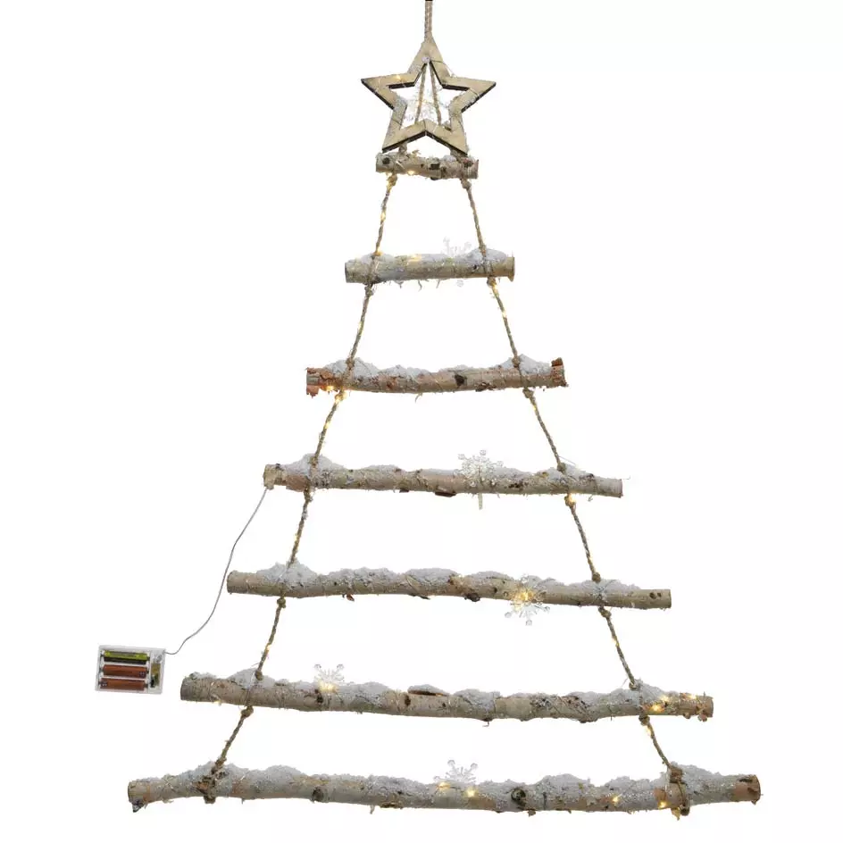 Sapin lumineux à suspendre à piles (H90 cm) Star givré Blanc chaud