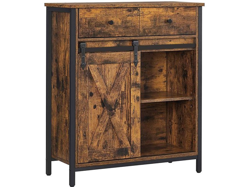 VASAGLE Kommode mit Schiebetür Industrial 30 x 80 cm, Braun Sideboard