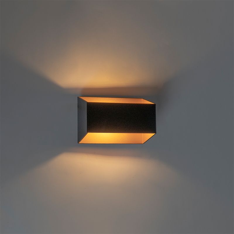 Moderne wandlamp zwart met gouden binnenkant rechthoekig - Alone