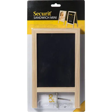 Securit Mini Tisch Kundenstopper, 2 in 1 Foto- und Kreidetafel aus Naturholz