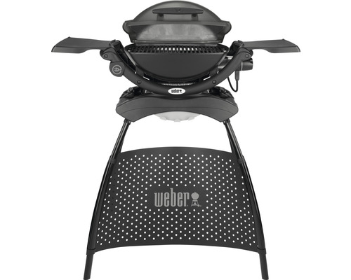 Weber Q 1400 staande elektrische grill, donkergrijs, 2,2 kW, grilloppervlak 43 x 32 cm, geëmailleerd gietijzeren grillrooster, deksel en behuizing van gegoten aluminium, inclusief onderstel, werkhoogte 85 cm