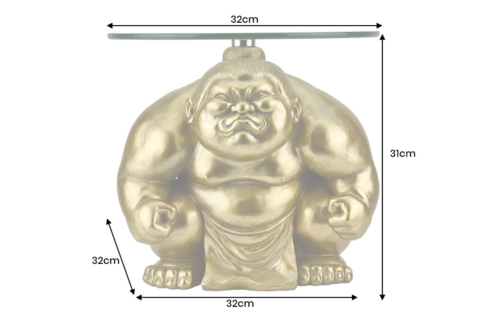 Runder Beistelltisch SUMO 30cm gold Skulptur handmade