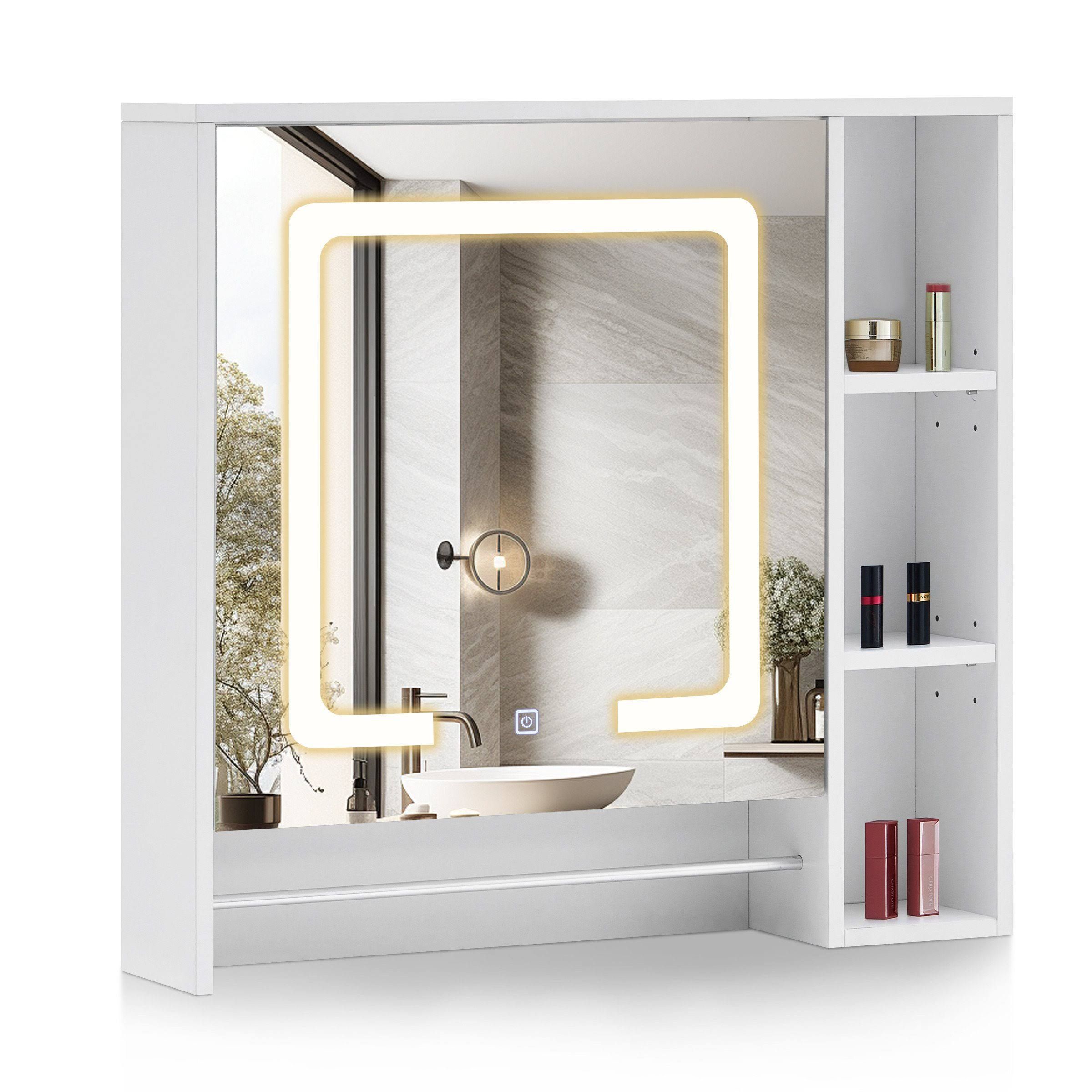 CLIPOP Badezimmerspiegelschrank Wandspiegel mit Touchschalter 74x70x15.5cm, Badeschrank, Weiß