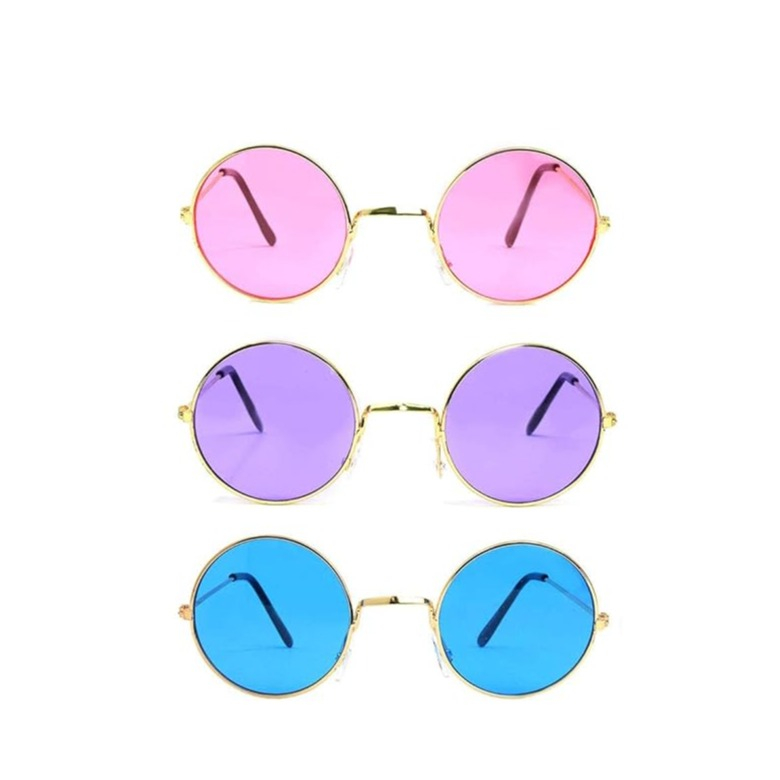 (3er Set) Photo Booth Party Brille Hippie Fotorequisite Retro Sonnenbrille Verkleidungs Accessoire für lustige Bilder - Blau / Rosa / Lila