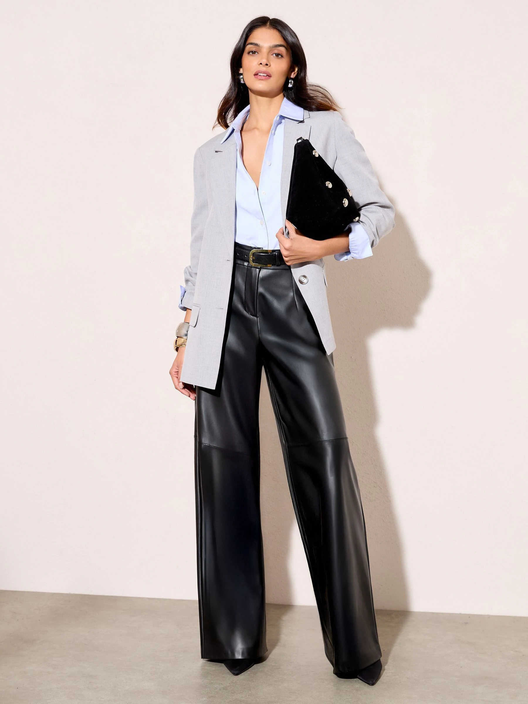 Zwart - Friends Like These X Lucy Mecklenburgh Faux Leather Tailored Wide Leg Trousers