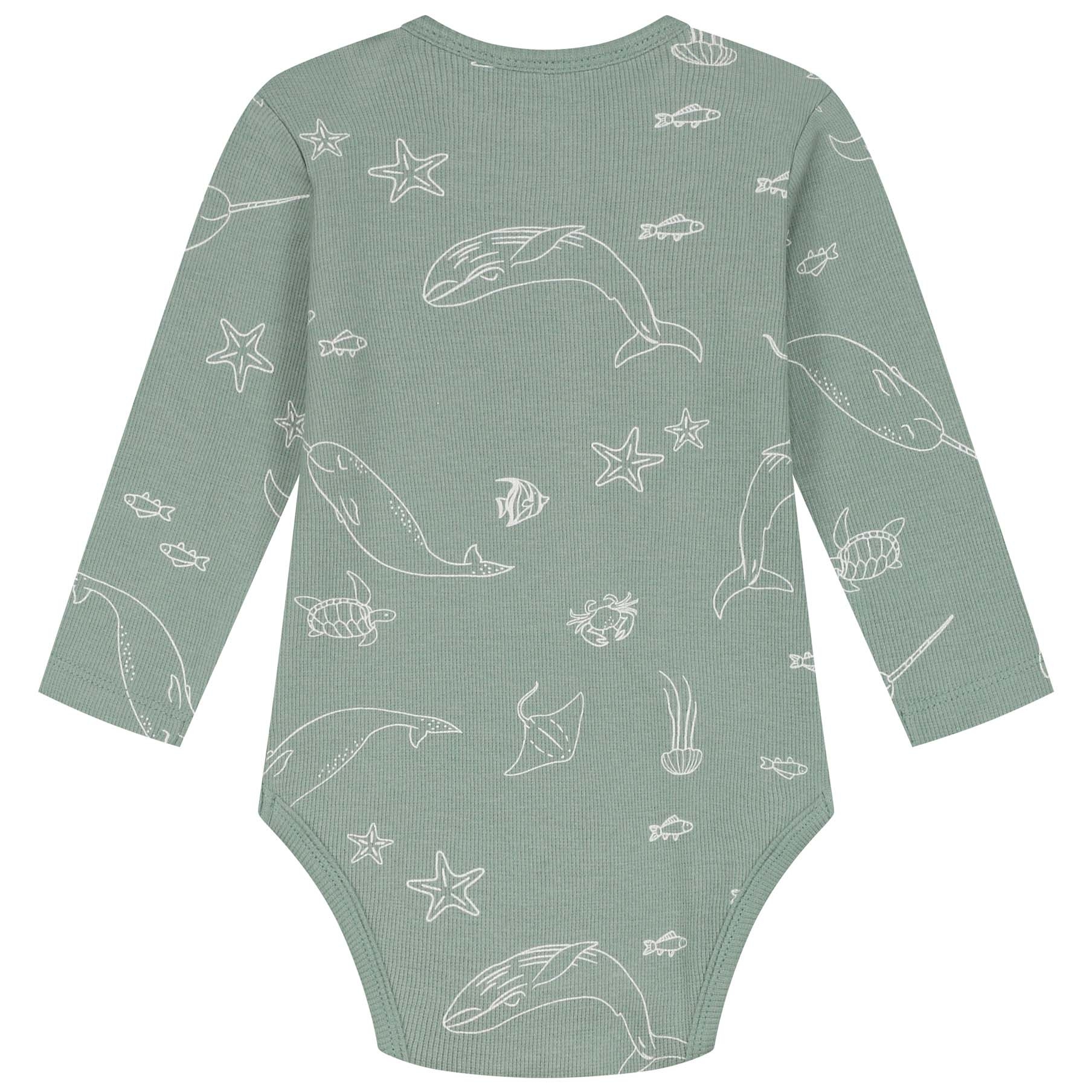 Prénatal romper onderwater rib lange mouwen dierenprint groen