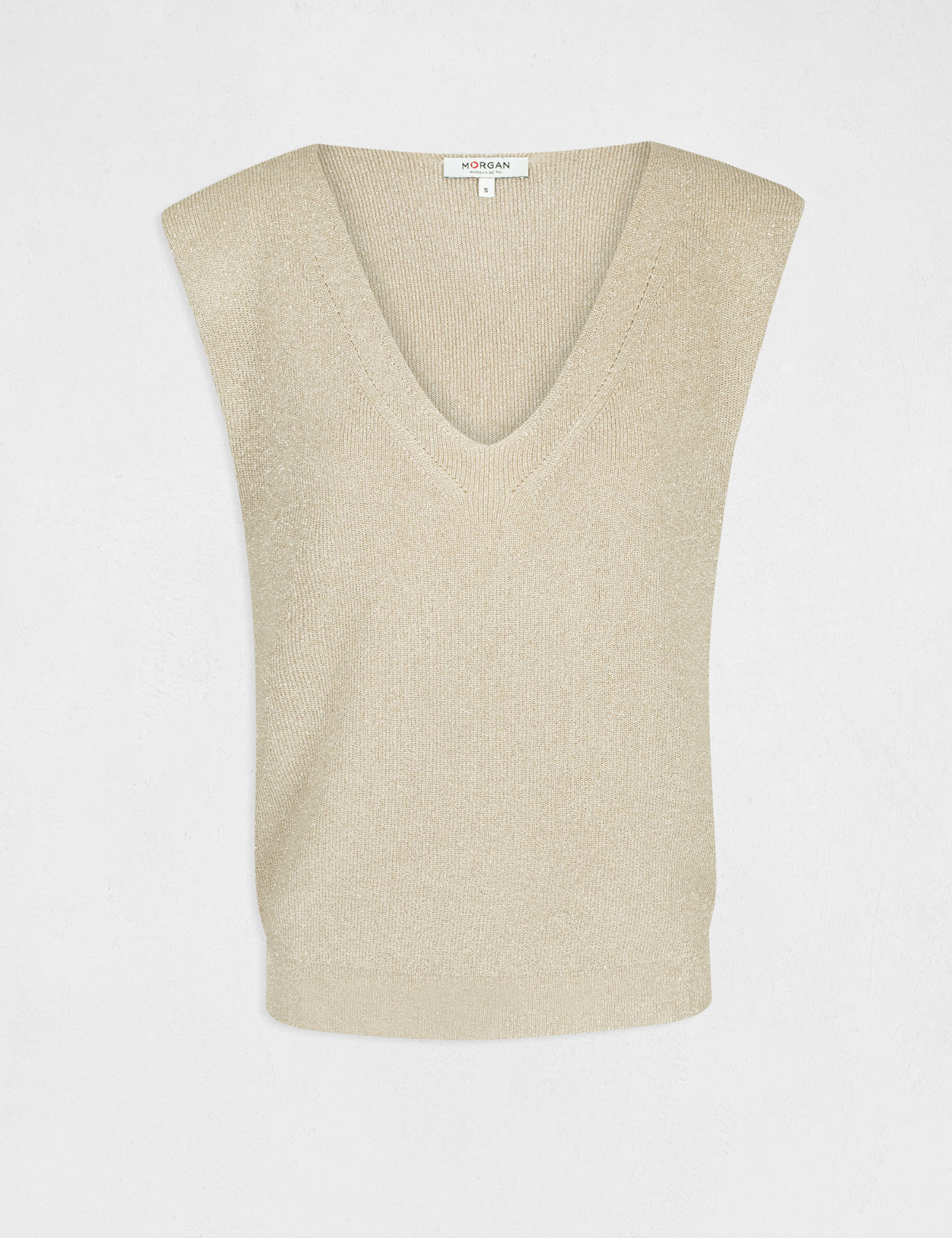 Pull manches courtes à épaulettes beige femme - beige