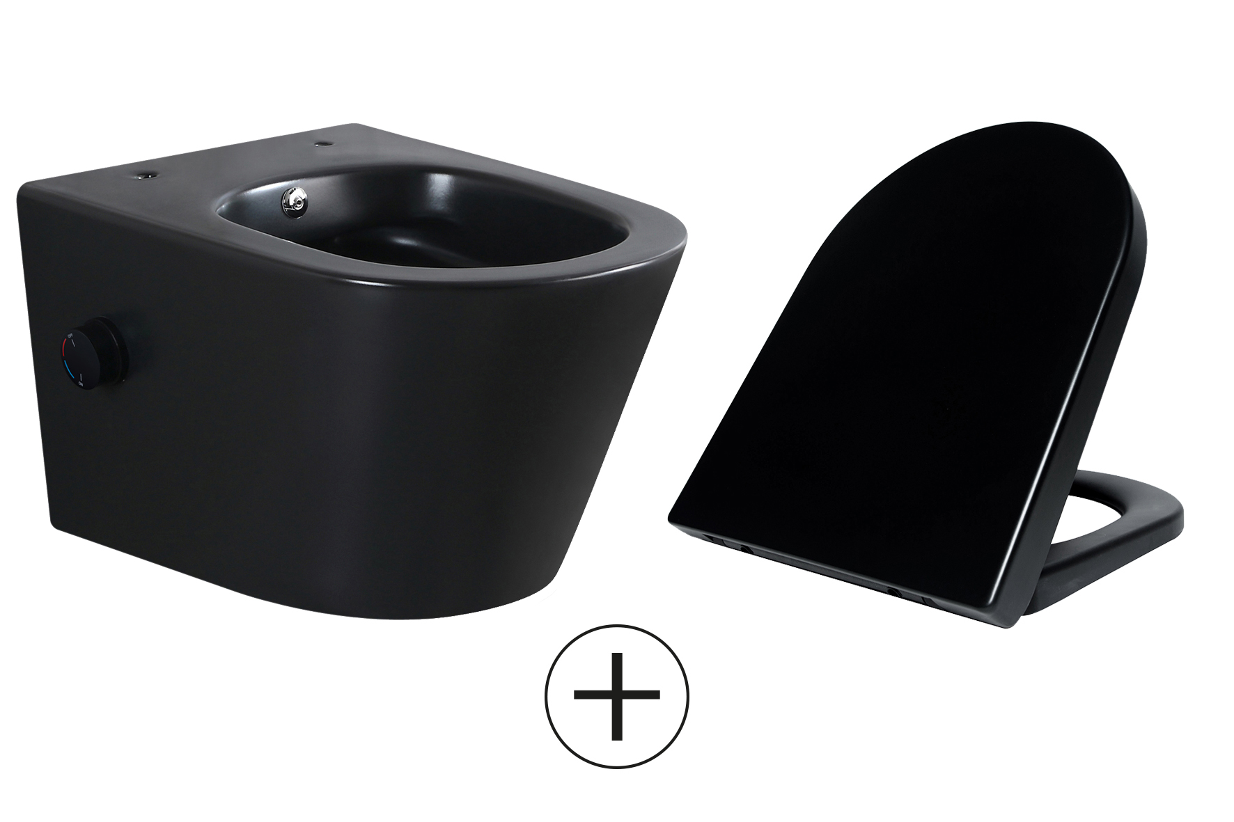 Mueller Afesta randloos toiletpot met bidetsproeier warm/koud en softclose zitting zwart mat