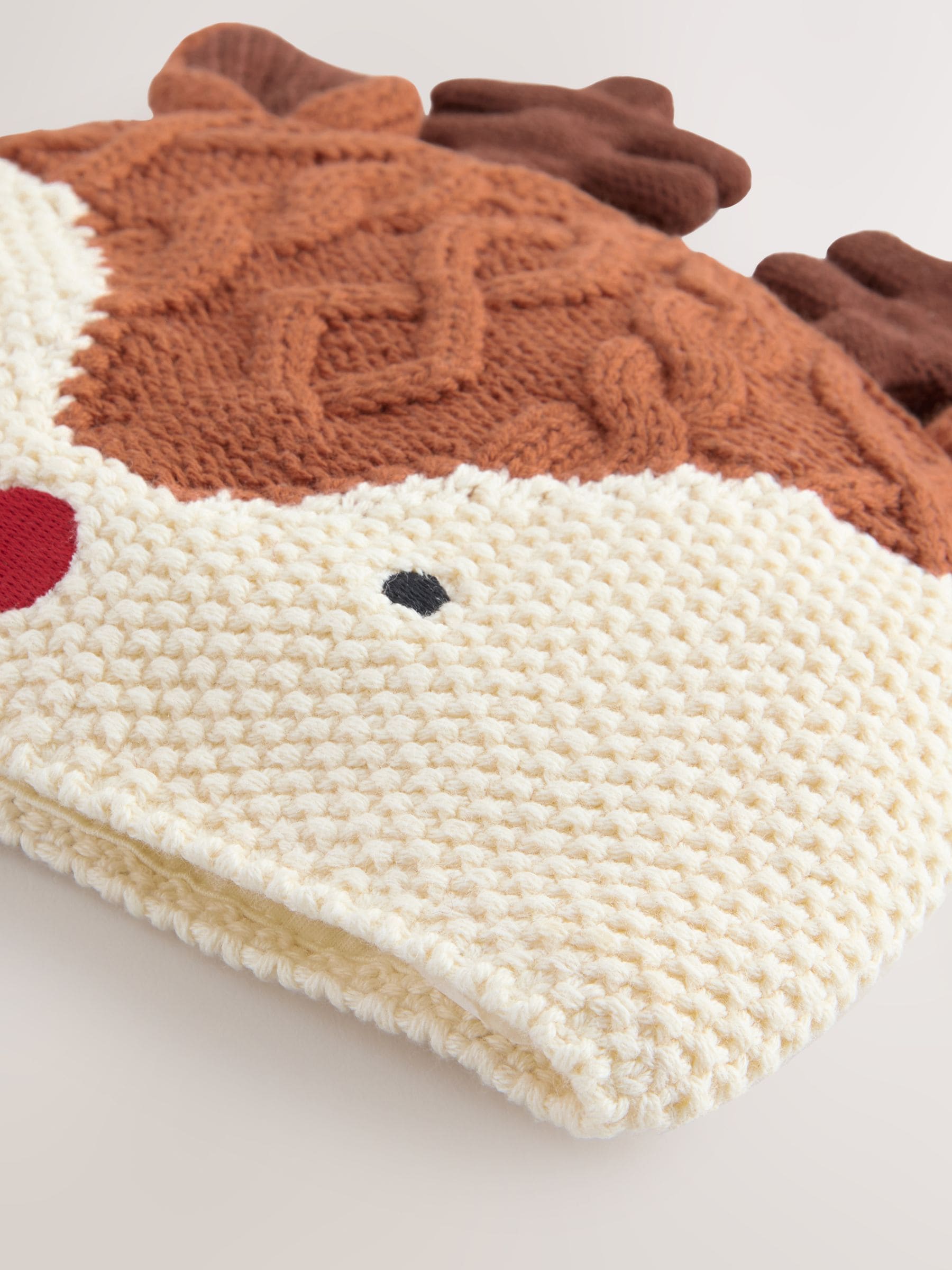 Naturel met rendiermotief - Gebreide Baby Hoed voor Kerstmis