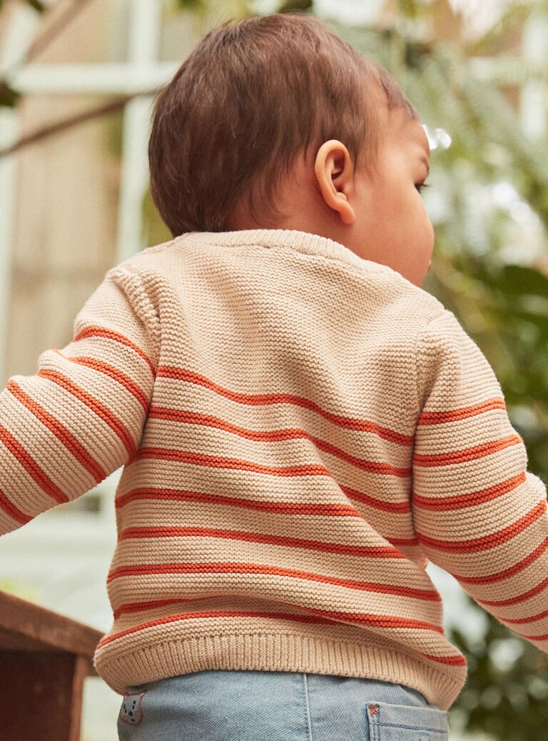 Pull beige clair à imprimé à rayures