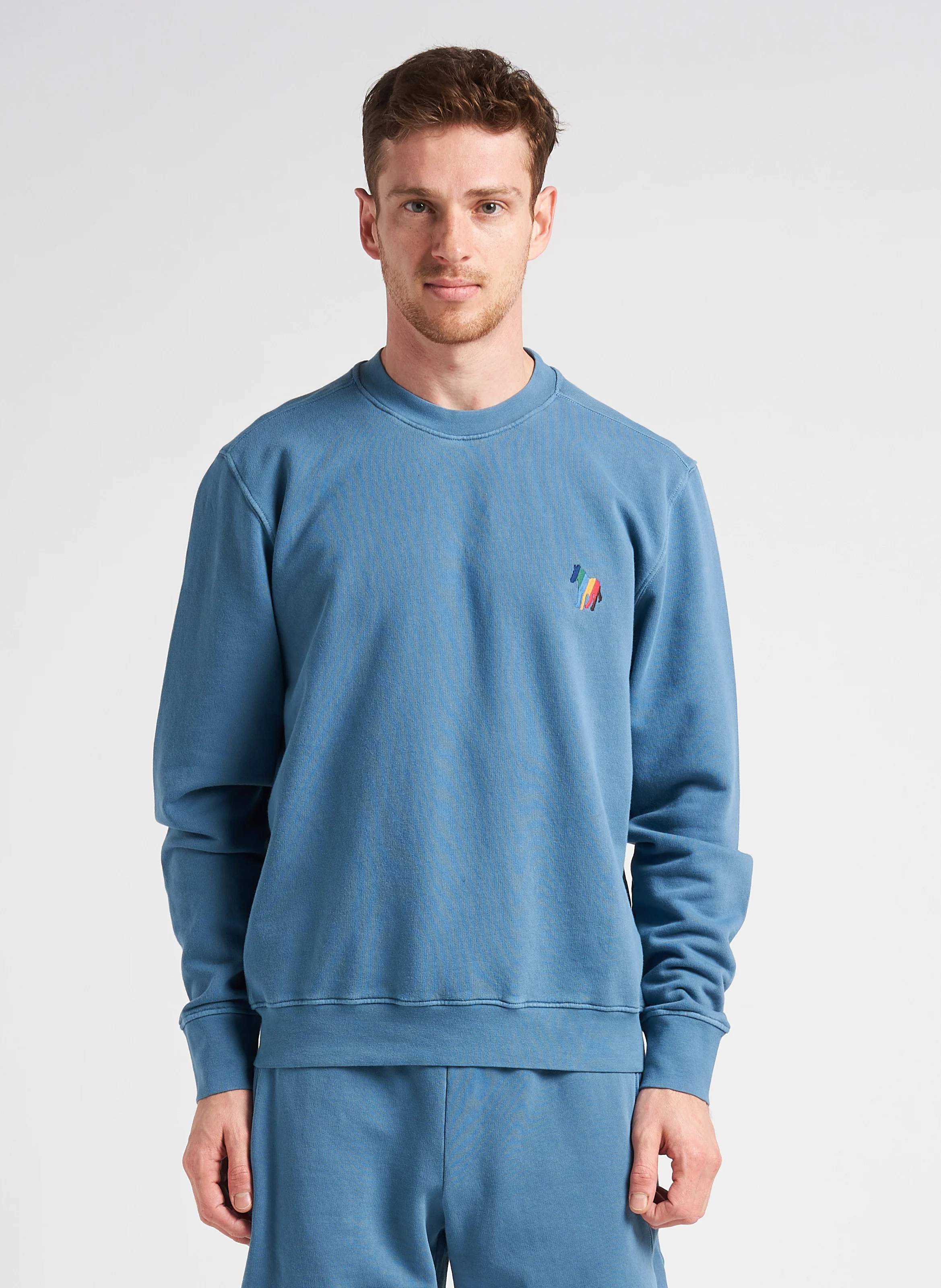 Sweat col rond brodé en coton | Bleu