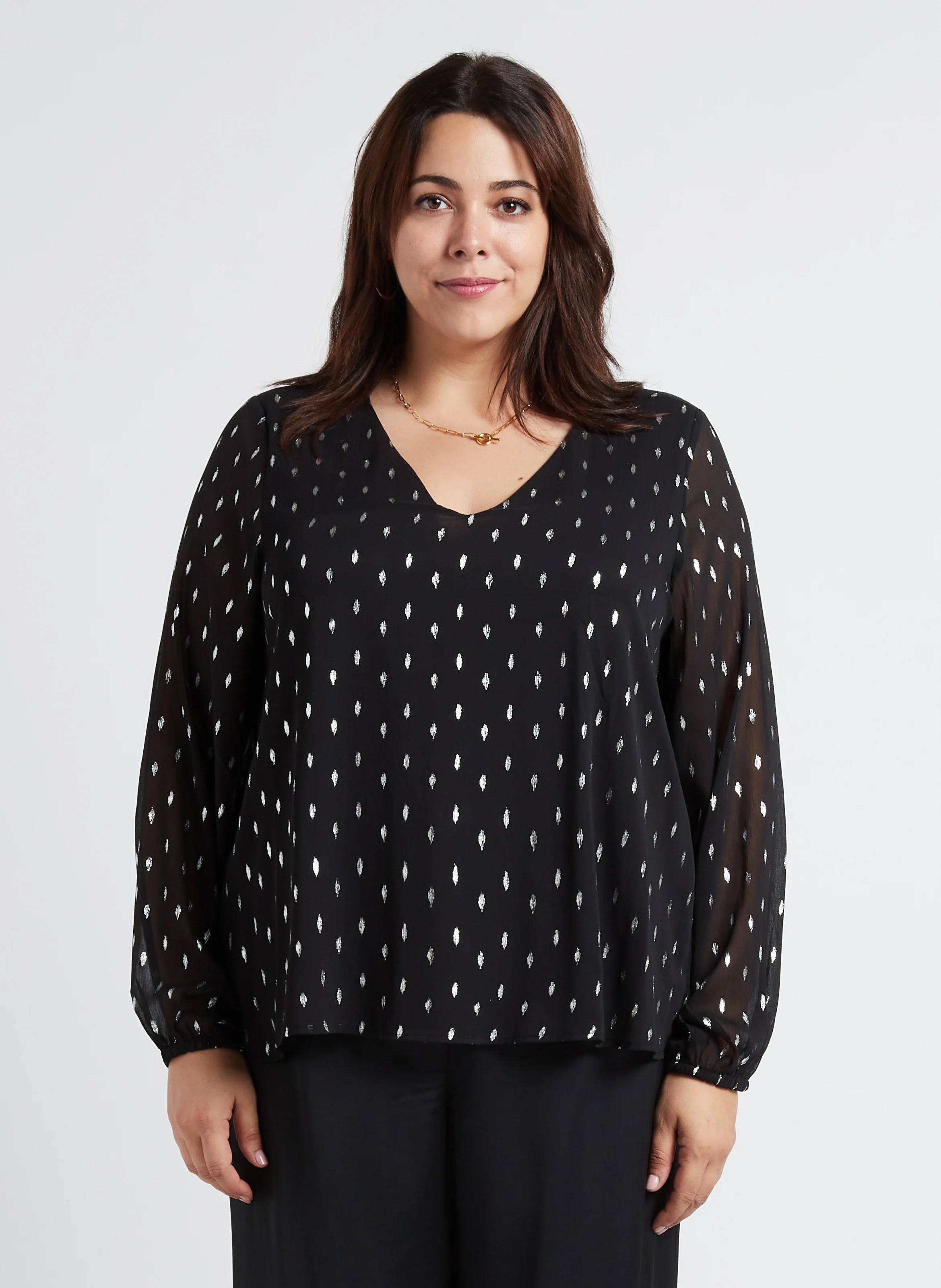 MINJA - Blouse col V imprimée pois | Noir