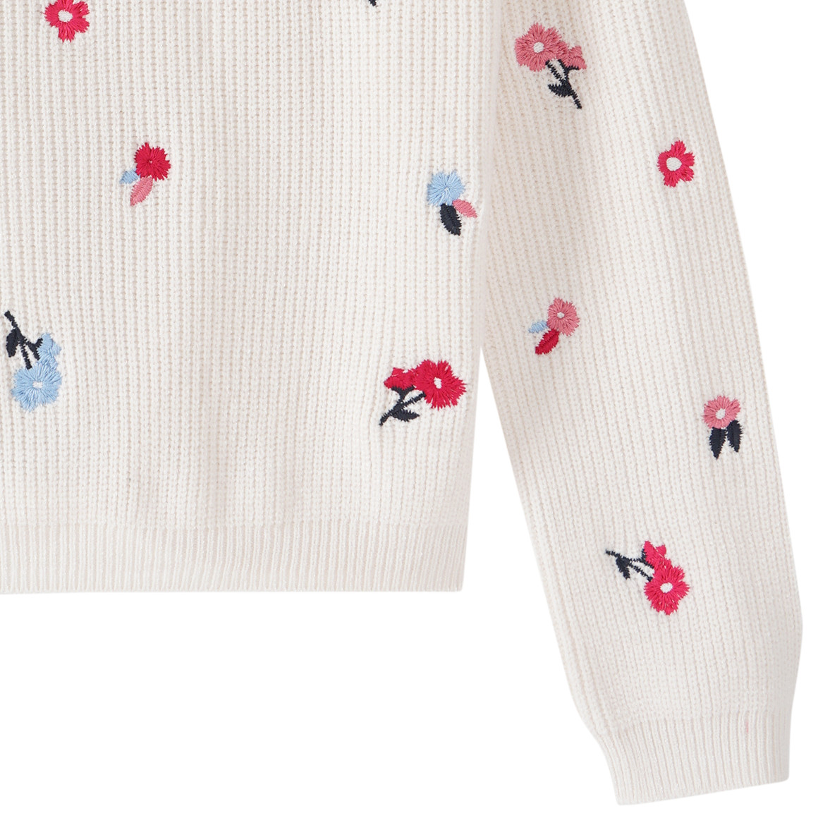 Yigga Mädchen Strickpullover mit Blumen creme