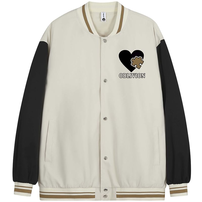 CHIC ERRO - Baseballjack met puzzelprint en knoopjes