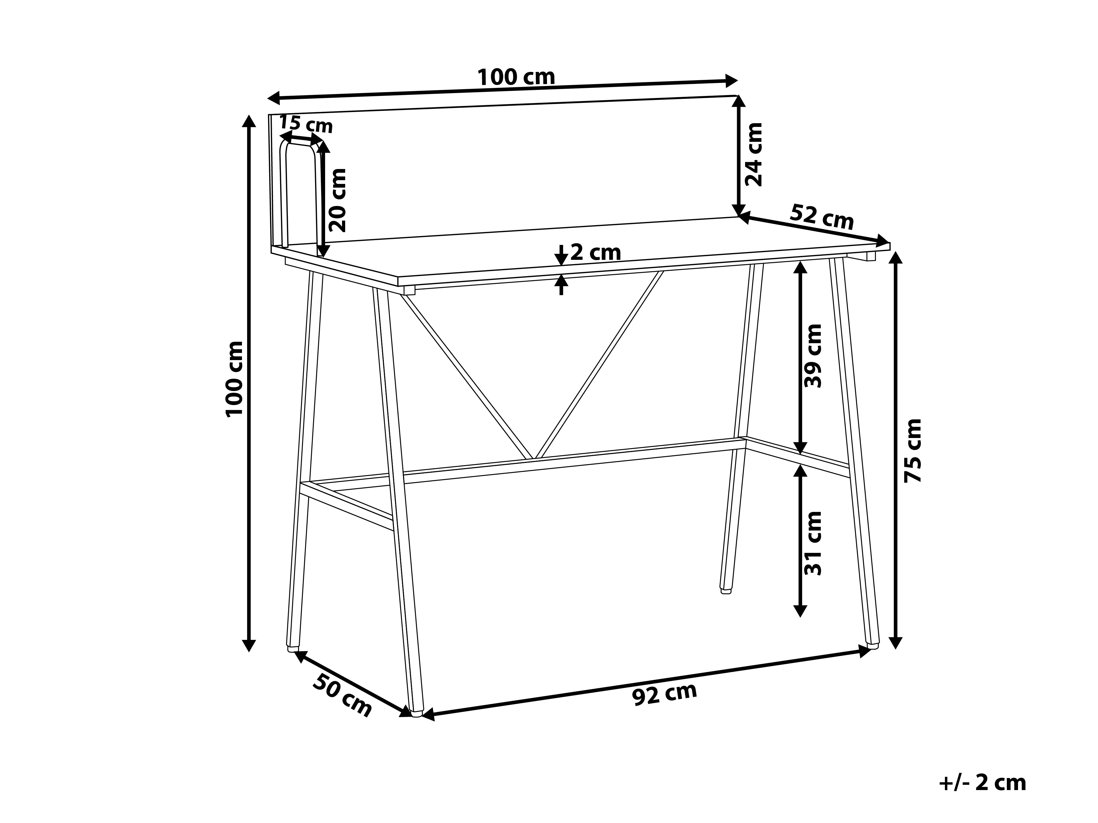 Bureau HASTINGS Bruin/zwart 100 cm 52 cm