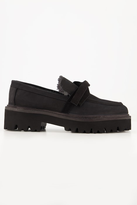 Loafer, Veloursleder, Teddy-Futter, Schleife, Weite H