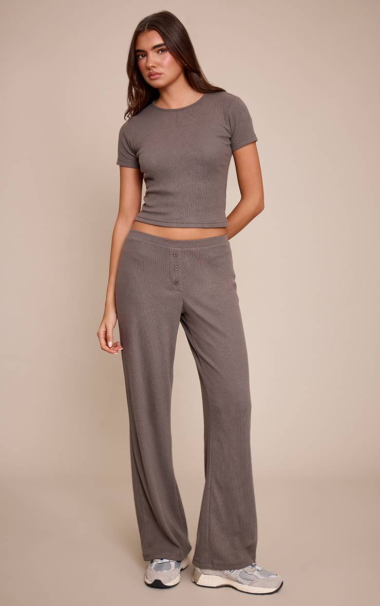 Charcoal Grey Pantalon Large Côtelé Avec Détail Boutons