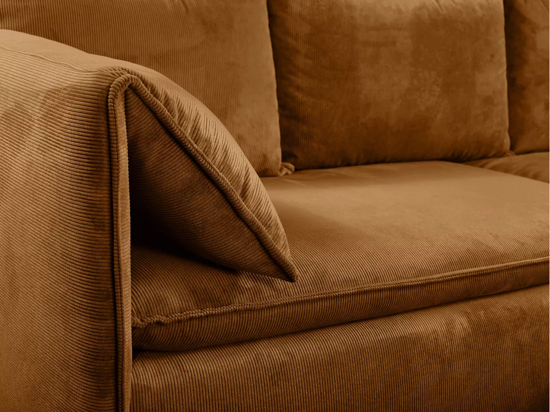 Canapé d'angle droit convertible en velours côtelé terracotta TEODORA