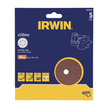 Irwin schuurschijf rond Ø150 mm zelfhechtend K80, 5 stuks