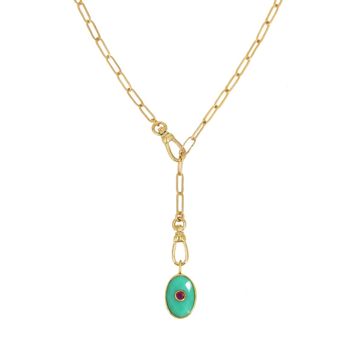 Sautoir oeil chrysoprase doré à l'or fin 24k DEVA