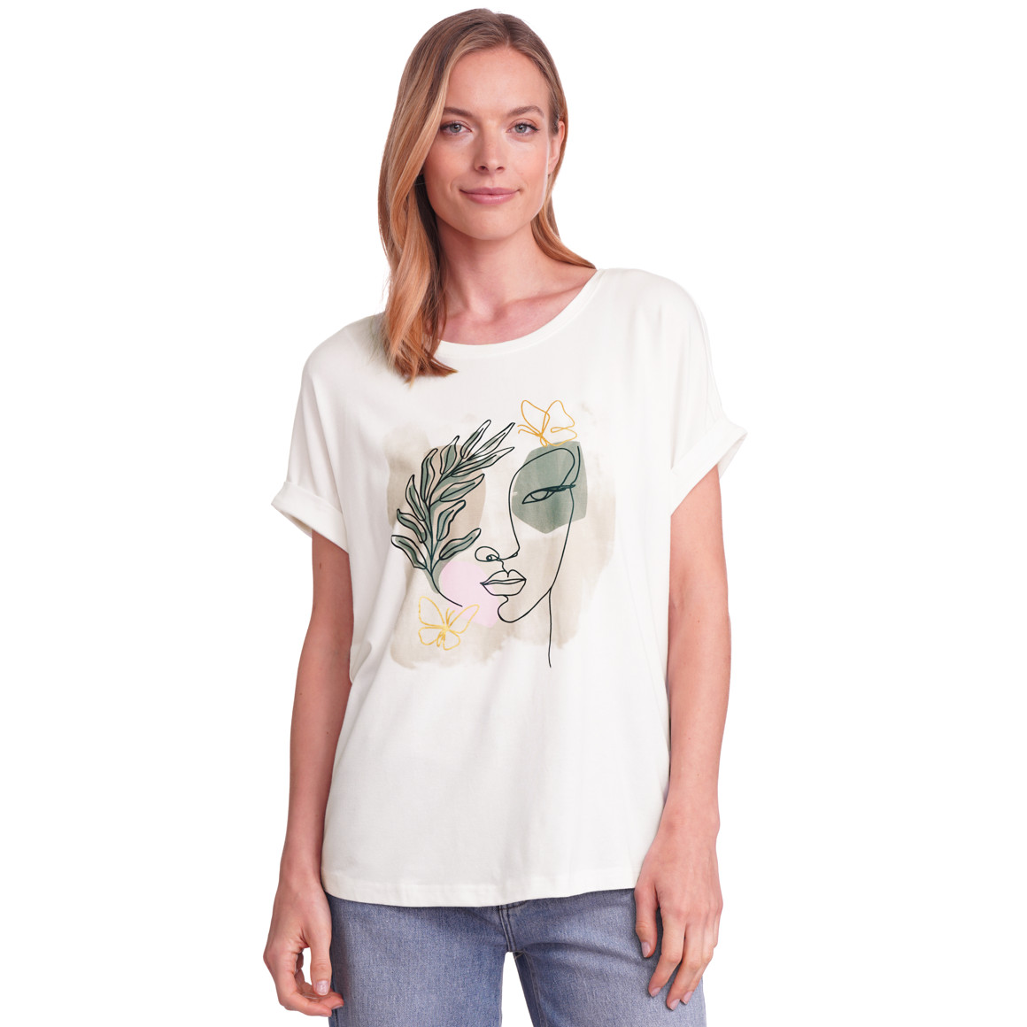 Gina Benotti Damen T-Shirt mit Print cremeweiss