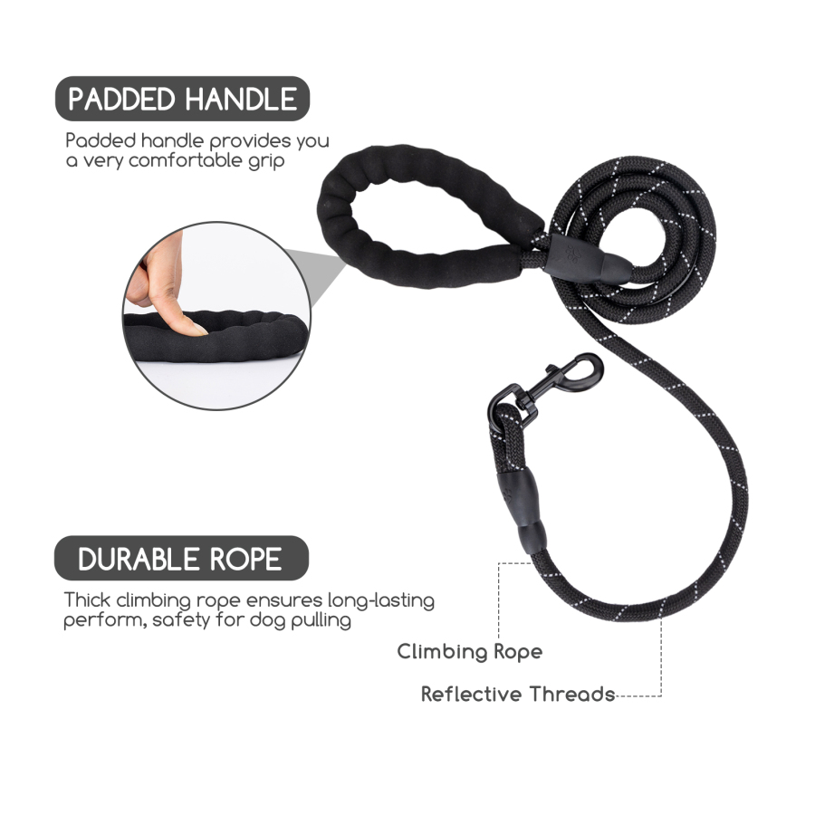 Guia refletora Nobleza de 1,5 m para cães, extensível, em couro e nylon, com acolchoamento confortável, ideal para treinamento de corrida.