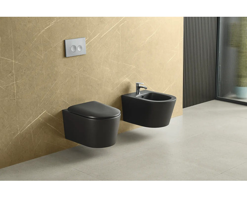 Jungborn wandclosetset ONE 53, randloos, matzwart, met toiletzitting met Turbo-Flush-technologie