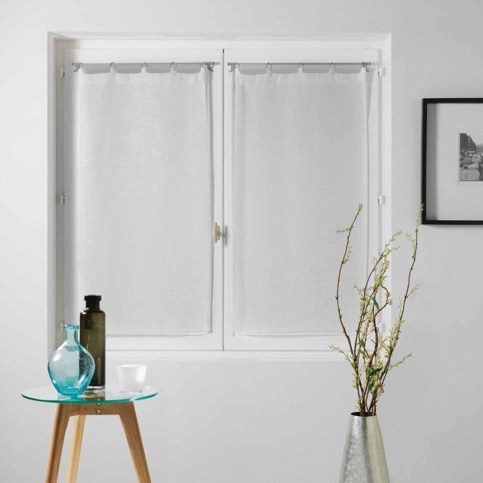 PAIRE DROITE ANNEAUX 2X60X90CM VOILE TISSE MILZA BLANC