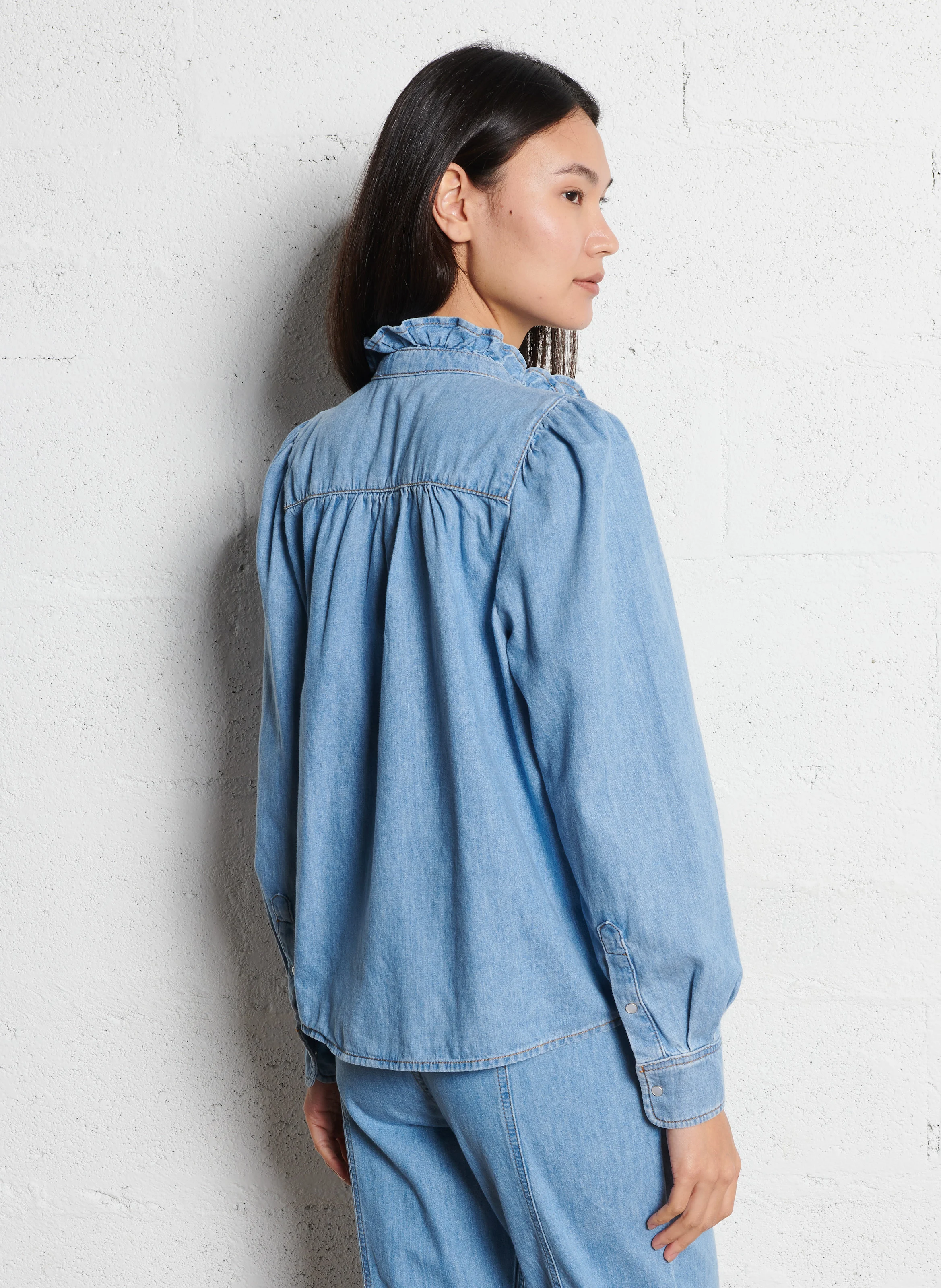 LILAC - Blouse col victorien manches longues en coton | Bleu