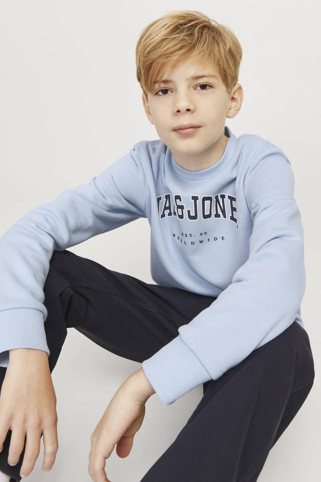 JACK & JONES sweater JJECALEB met logo lichtblauw