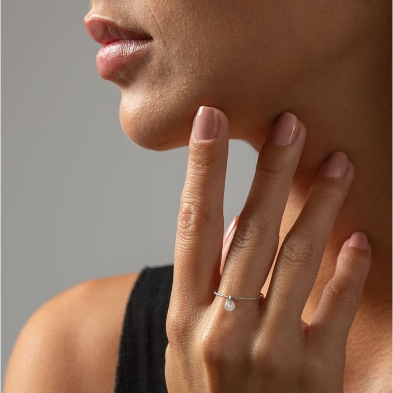 Bague Argent Rhodié Perle Grise Pierre Naturelle Labradorite