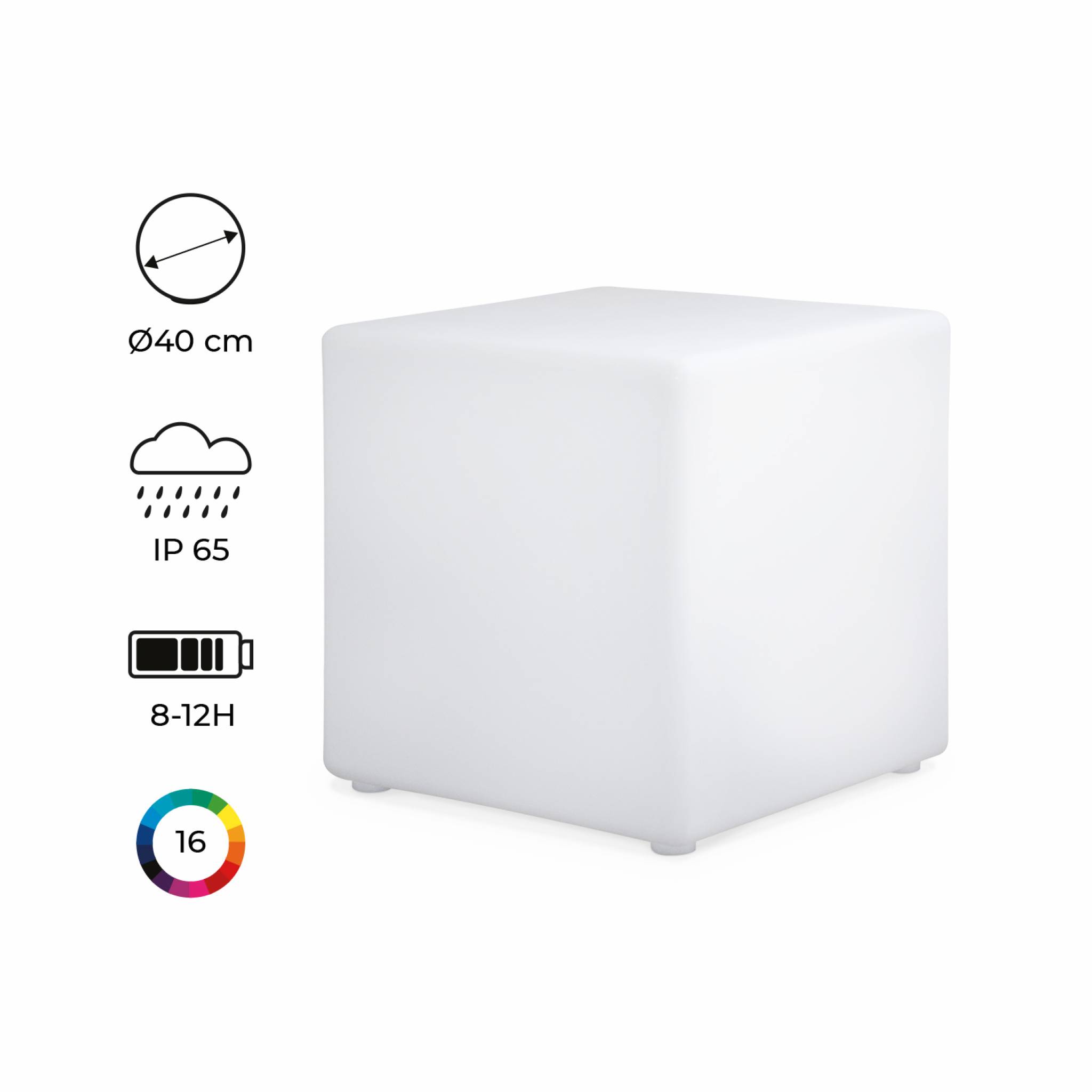 Cube led 40cm - cube décoratif lumineux. 16 couleurs. 40cm. Rechargeable. Télécommande