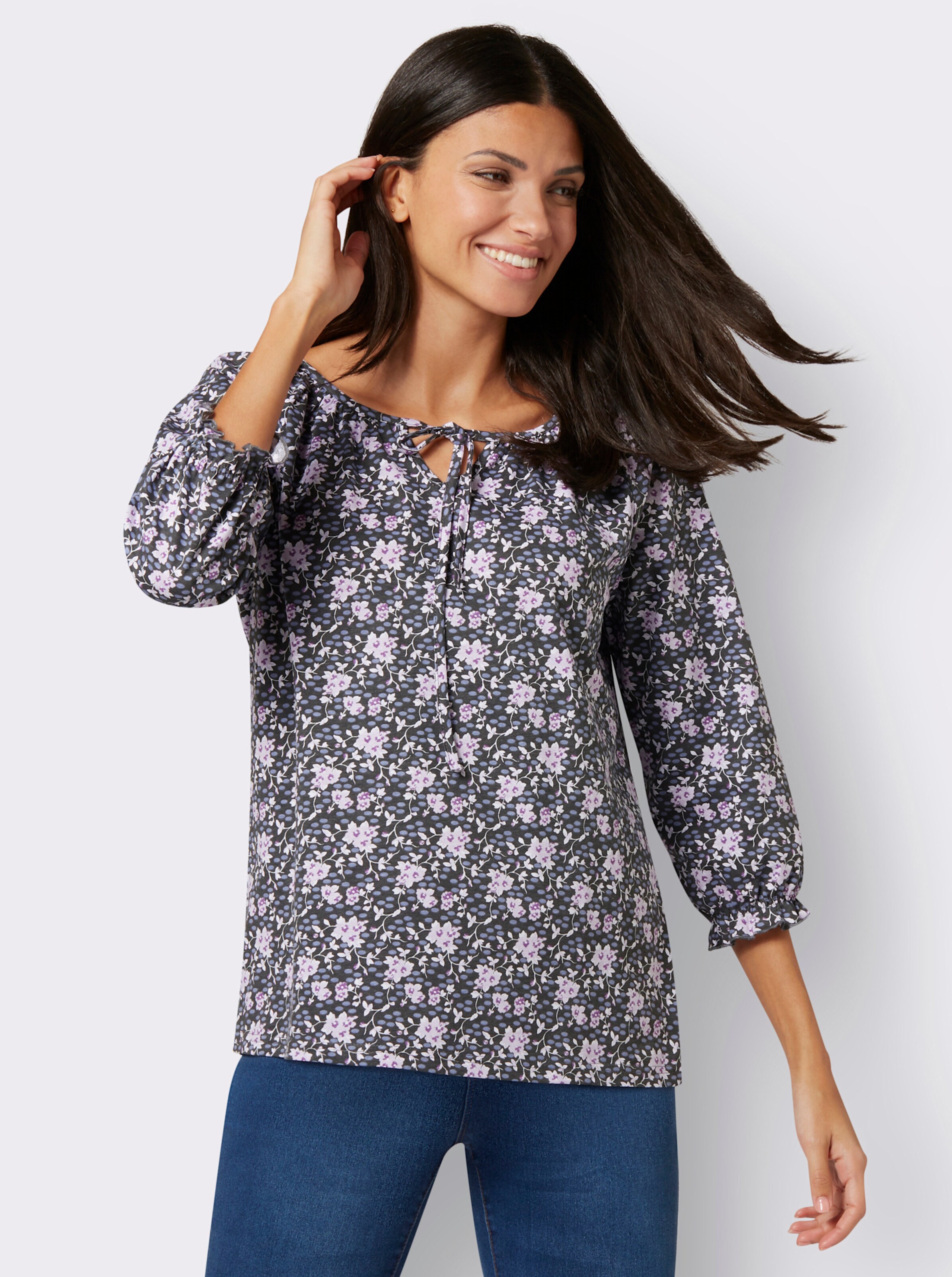 34-Arm-Shirt mit Blüten-Dessin