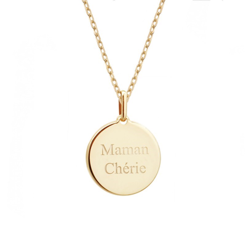 Collier médaille rose des vents plaqué or femme - gravure MAMAN CHÉRIE