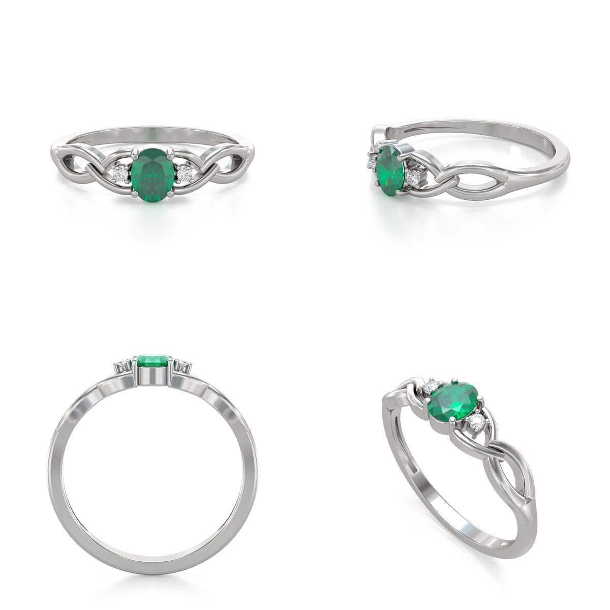 Bague Emeraude et diamants sur Argent 925 2.2grs