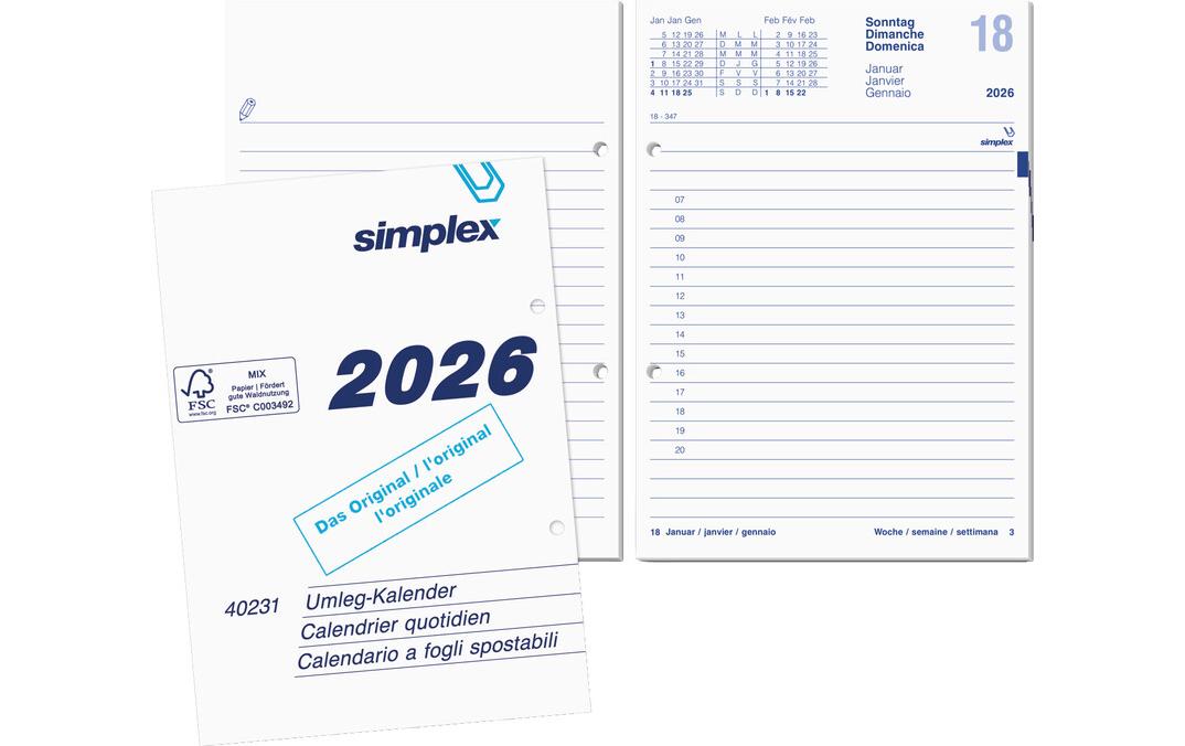 Pultkalender Umlegeblock 12 x 17 cm, 2026Gelochter Umlegekalender