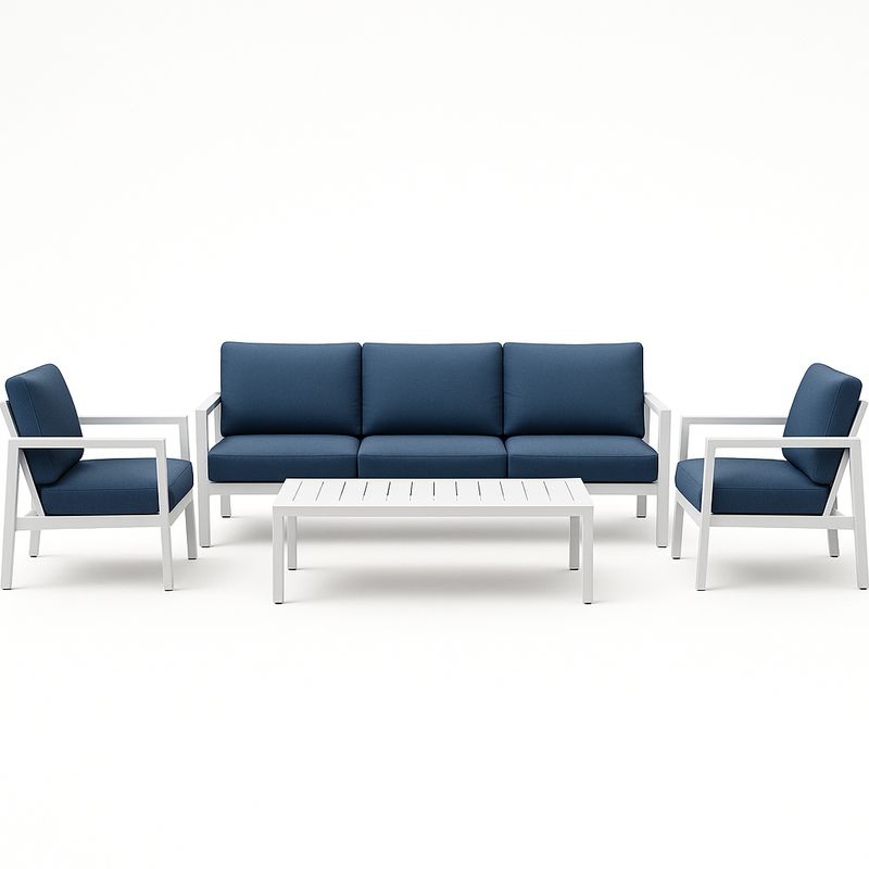 Aluminium Gartenmöbel-Set mit blauem Polyesterbezug