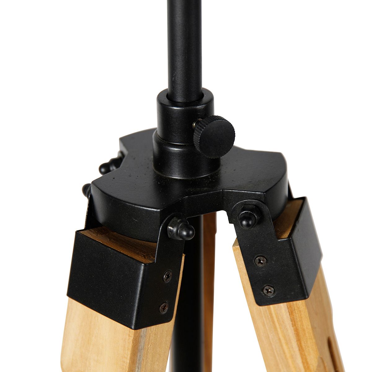 Industriële tripod vloerlamp zwart met hout - Mangoes