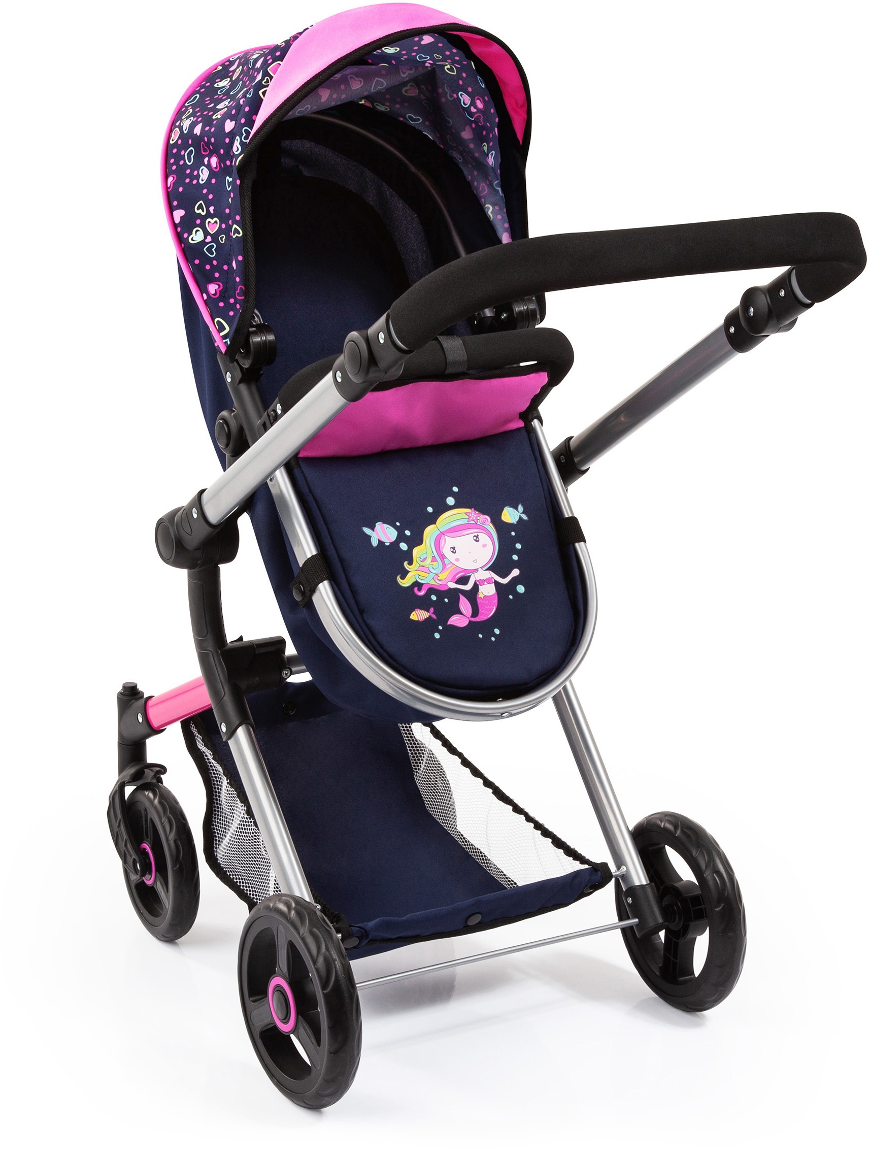 Bayer Kombi-Puppenwagen »Vario, Blau/Pink/Herzchen« inkl. Wickeltasche