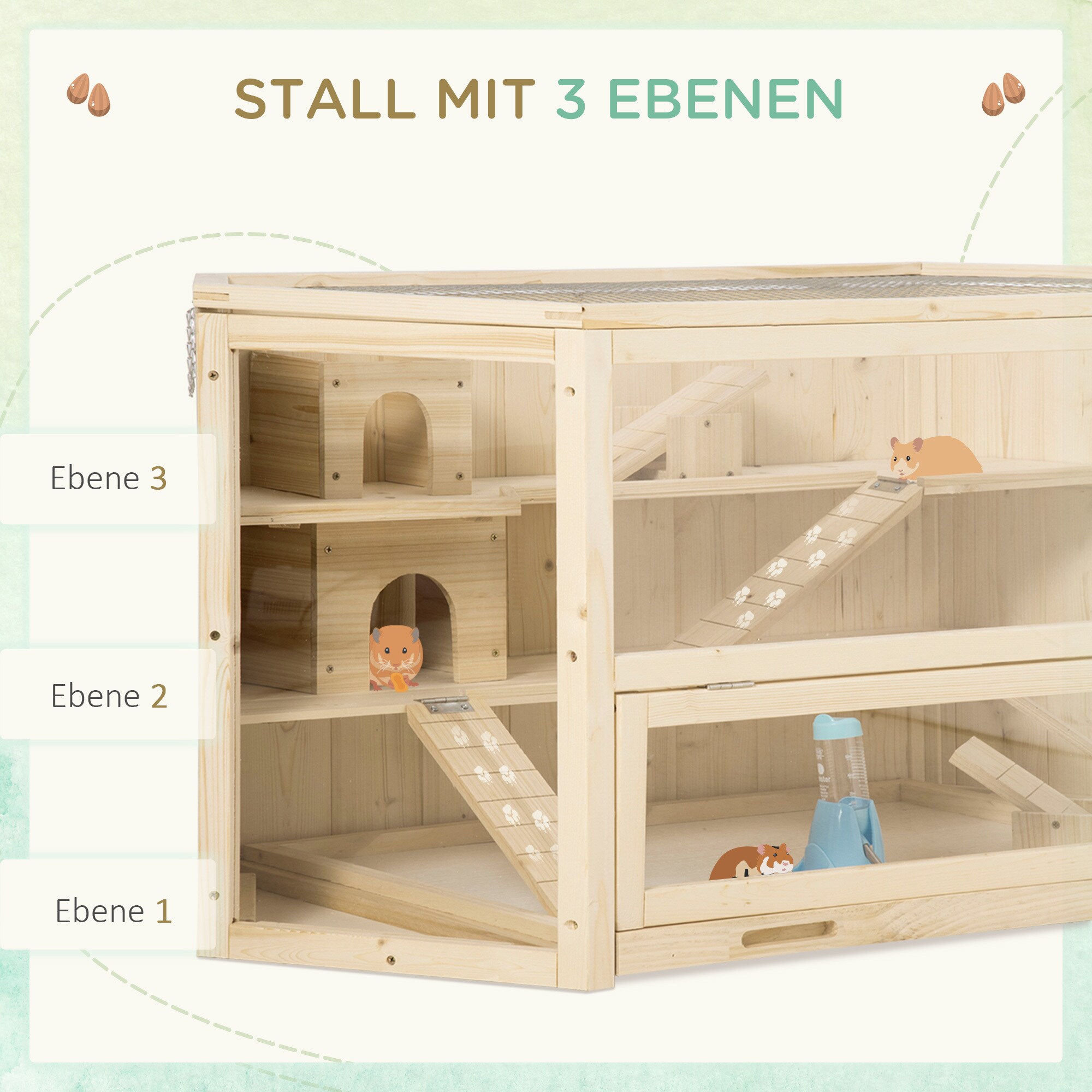 PawHut Kleintierkäfig mit PS-Plexiglas natur 115L x 60B x 55H cm
