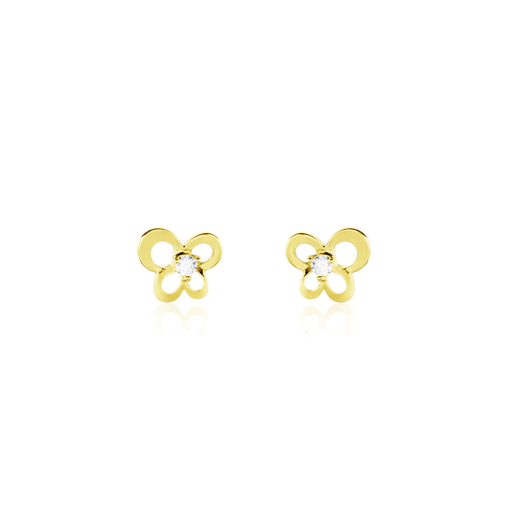 Boucles D'oreilles Puces Eleanor Fleur Or Jaune Oxyde De Zirconium