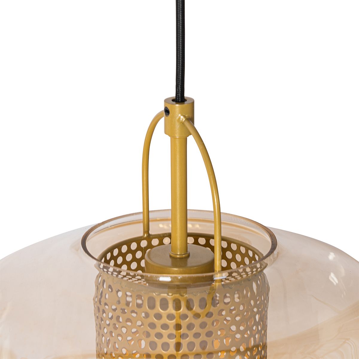 Hanglamp goud met amber glas 30 cm langwerpig 3-lichts - Kevin