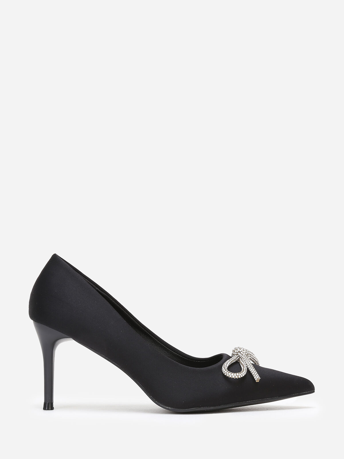 Escarpins pointus avec nœud en strass- Noir