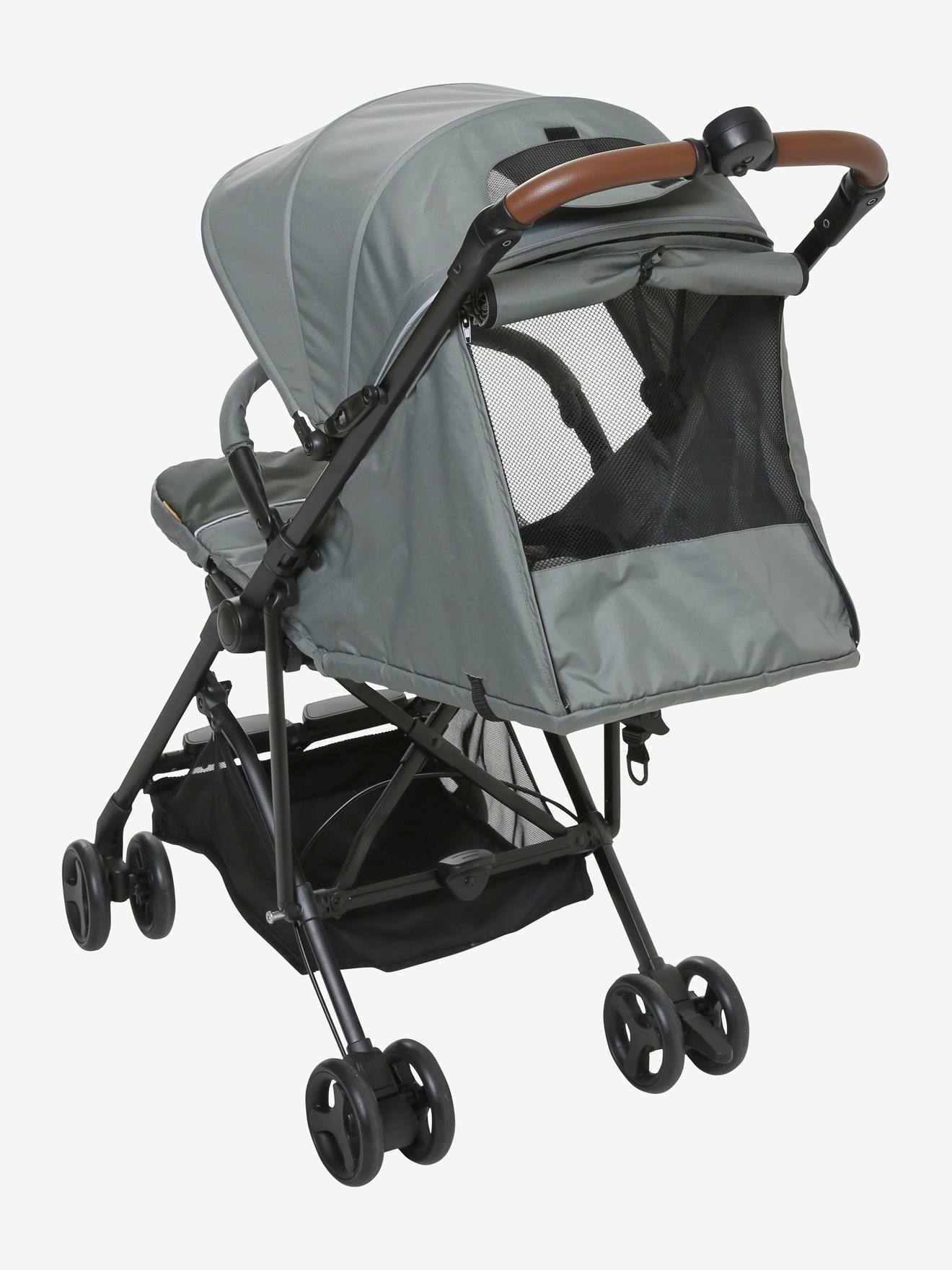 Carrinho de bebê guarda-chuva Vertbaudet Easycity com múltiplas posições, preto liso com estampas.