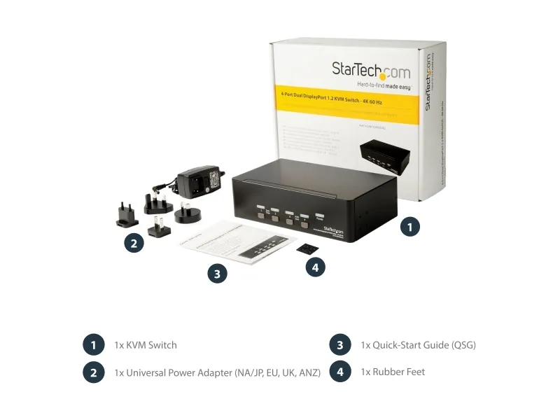 StarTech.com DisplayPort KVM - 4 port - 4K 60Hz - Dual Monitor KVM - DisplayPort Switch - KVM DisplayPort - Desktop KVM Switch (SV431DPDDUA2) - KVM / audio / USB switch - 4 x KVM / audio / USB - 1 lokalbruger - monterbar på stativ, desktop