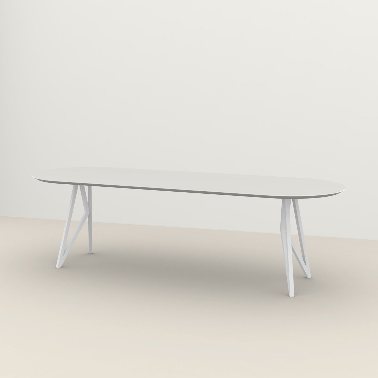 Studio HENK tafel Butterfly Plat ovaal - wit frame, HPL Fenix bianco kos 200 x 90 | HPL Fenix Bianco Kos | Verjongde Rand | Frame Wit